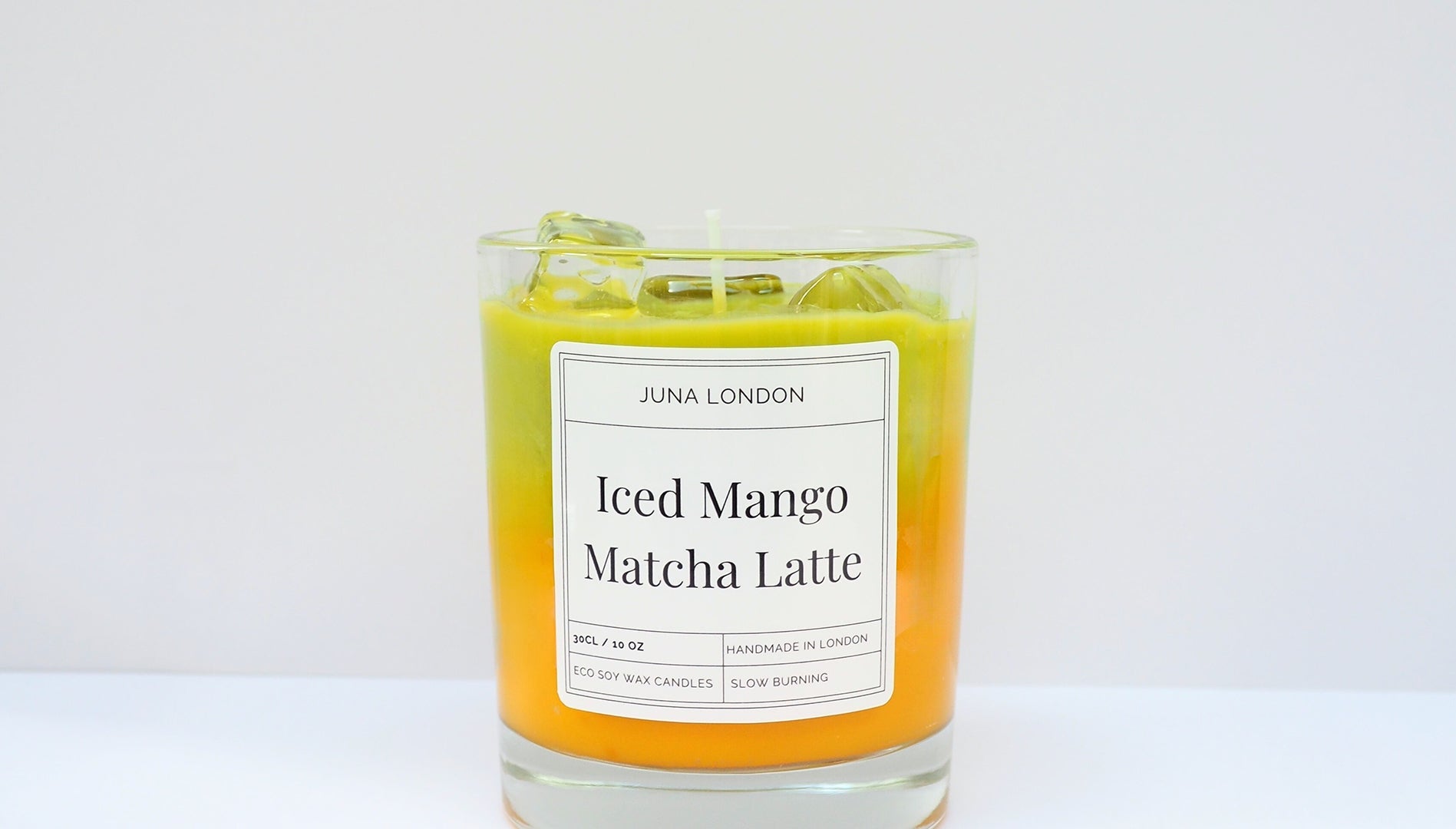 Our fan-favourite Iced Matcha Latte Candle with a mango boost. Handmade with eco soy wax and fragranced with matcha and mango fragrance and essential oils. 
