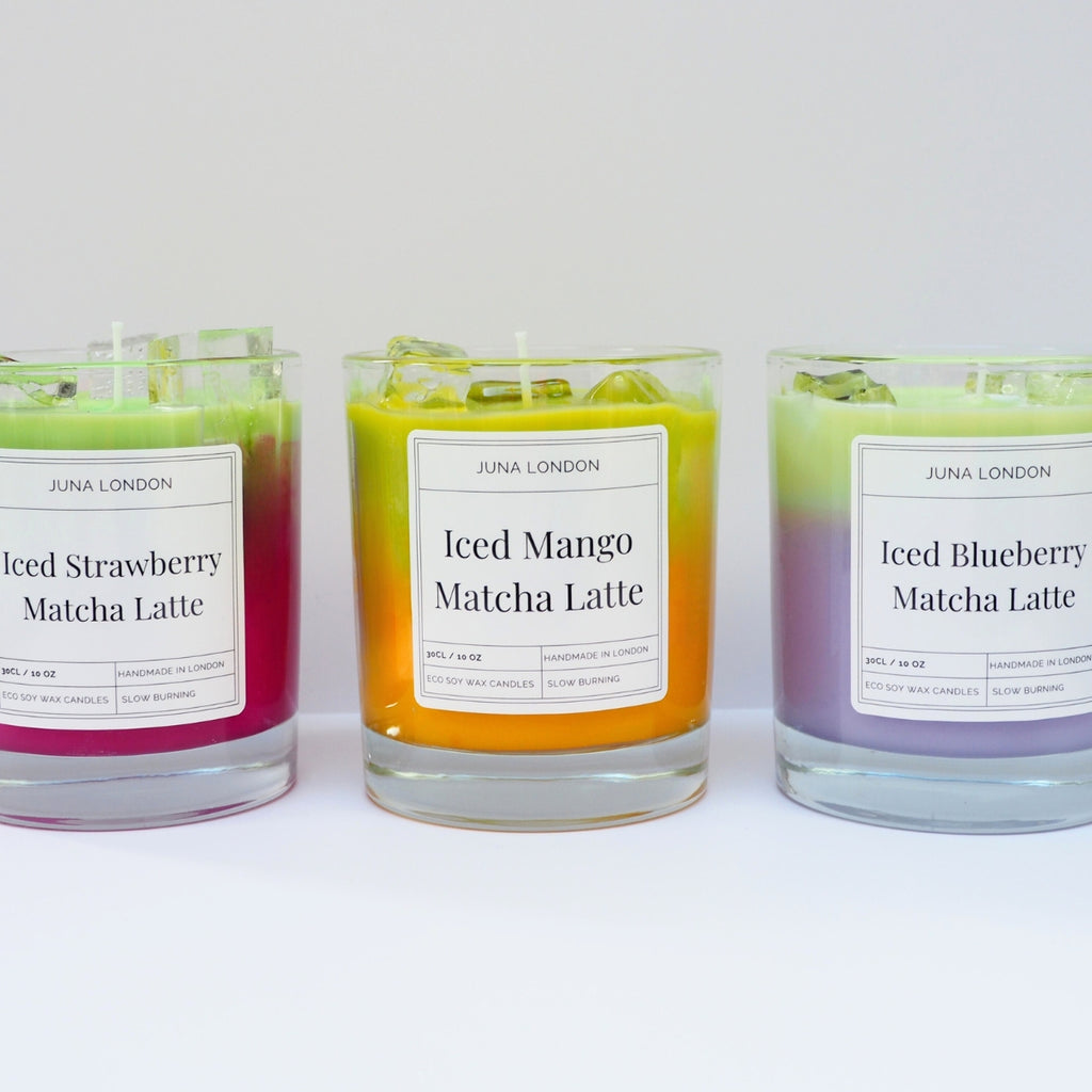 Calling all matcha-lovers! Save an amazing 25% off the full Iced Matcha Latte trio (WORTH £90, NOW £67.50), ideal for gifting to your matcha besties this festive season. Discover our trio of matcha blends - Strawberry, Blueberry &amp; Mango. Burn past the first quarter of the candle and the fruity scent further intensifies...
