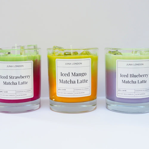 Calling all matcha-lovers! Save an amazing 25% off the full Iced Matcha Latte trio (WORTH £90, NOW £67.50), ideal for gifting to your matcha besties this festive season. Discover our trio of matcha blends - Strawberry, Blueberry &amp; Mango. Burn past the first quarter of the candle and the fruity scent further intensifies...
