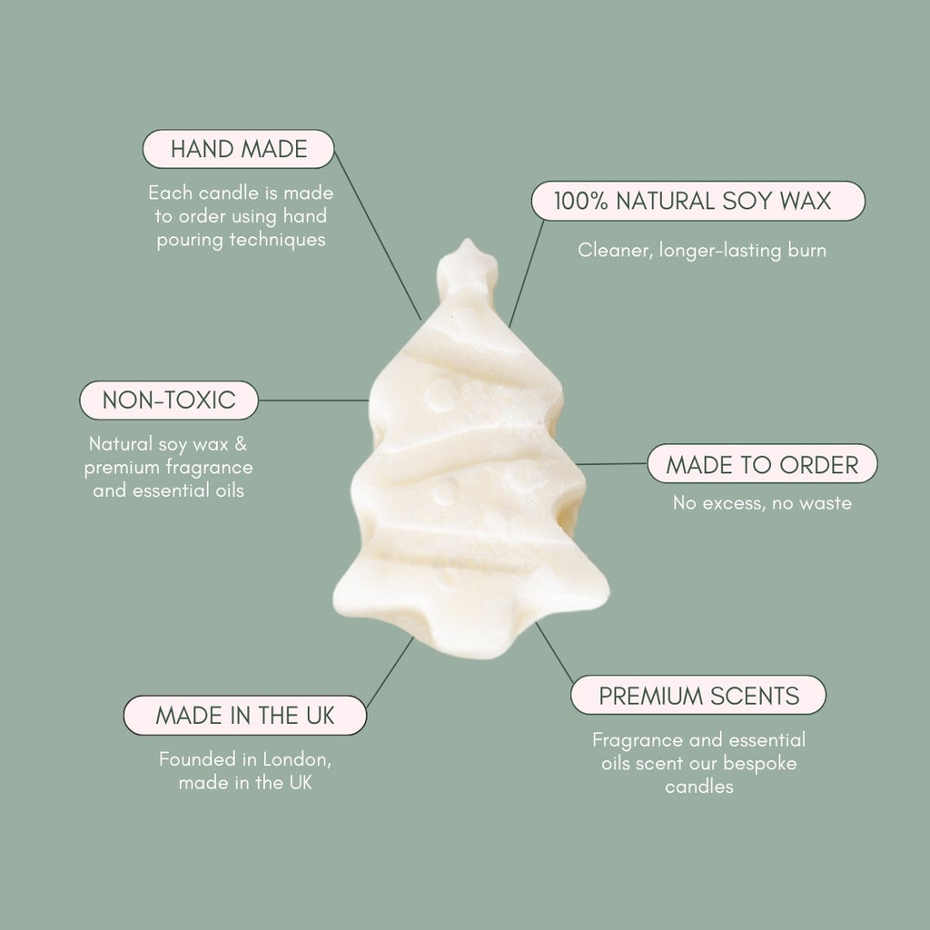 Discover our limited-edition Christmas Wax Melts - featuring Christmas Tree, present and Father Christmas designs. Scented with our much-loved Christmas Spice bespoke fragrance, bringing a comforting and nostalgic atmosphere to your home this festive season.