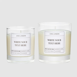 Build your own candle - with a choice of sizes, designs, scents, candle accessories and the option to add your own personalised message to the candle label. 