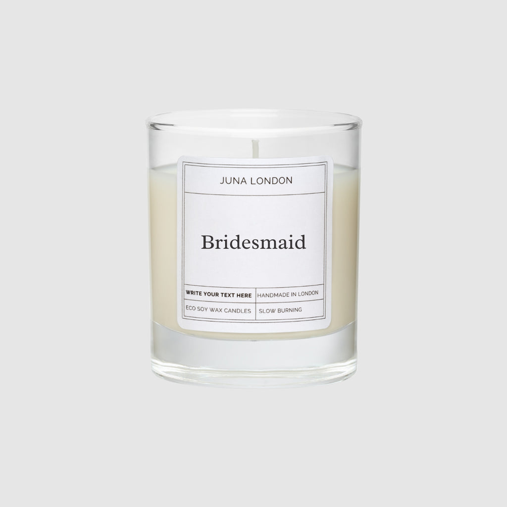 Ask your friends and family members to be your bridesmaids with our Bridesmaid Candle. The perfect bespoke gift that's as unique as they are, making special moments unforgettable. Each candle is hand-poured with care, ensuring an eco-friendly burn that aligns with our commitment to sustainability. Celebrate your upcoming wedding with a gift as unique as your bridesmaids. For the finishing touch, add their name, favourite scent, add-ons and gift wrapping. 