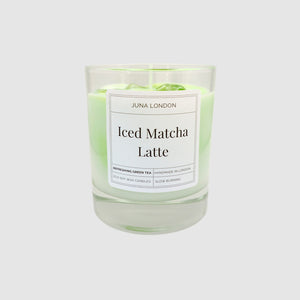 A decorative, vibrant candle to adorn any shelf, dresser or bedside table. Handcrafted from a combination of gel and soy wax, known for their clean and long-lasting burn time. Jelly-like ice cubes are a tactile, hyper-realistic touch making our Iced Matcha Latte Candle one of a kind.