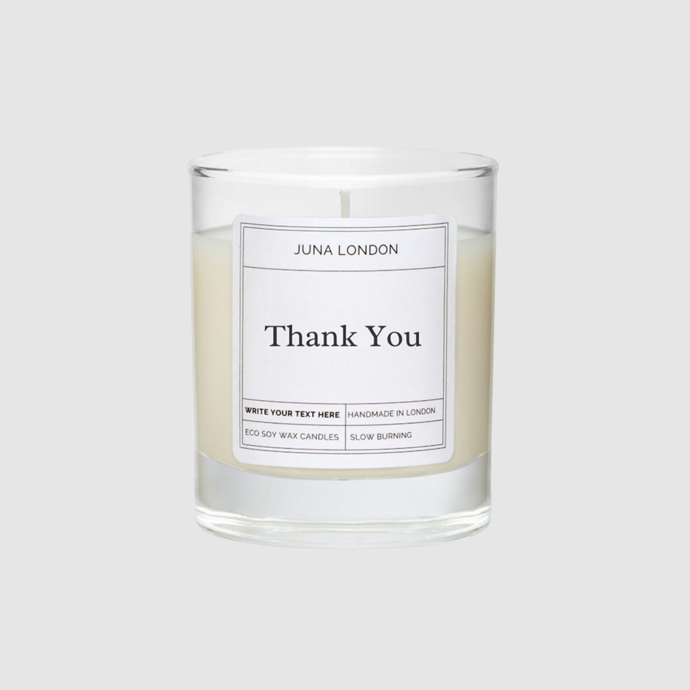 
Express your gratitude in candle form with our personalised soy wax candles. Make our Thank You Candle your own by adding a personalised message and choosing your giftee's favourite scent from our range of bespoke fragrances. Every one of our candles is made to order using hand poured soy wax, a high-quality wax known for its clean, long-lasting burn time. With a range of add-ons and gift wrapping options available, we think you'll find our candles make for the perfect gifts.